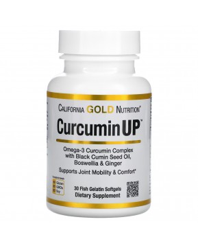 California Gold Nutrition, CurcuminUP, комплекс с омега-3 и куркумином, для подвижности и комфорта в работе суставов, 30 капсул из рыбьего желатина California Gold Nutrition, CurcuminUP, комплекс с омега-3 и куркумином, для подвижности и комфорта в работе суставов, 30 капсул из рыбьего желатина